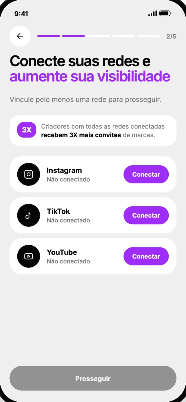 Tela do app: Conecte suas redes