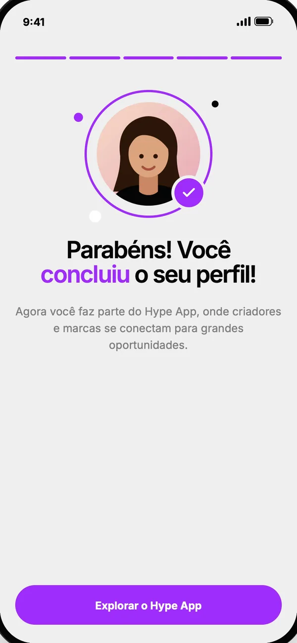 Tela do app: Perfil concluído
