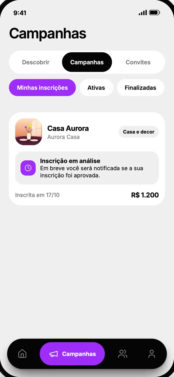 Tela do app: Acompanhe a análise