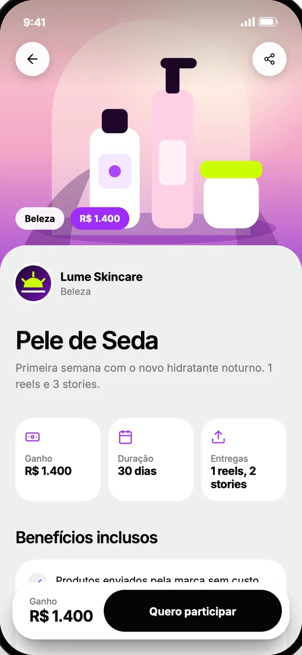 Tela do app: Leia o briefing