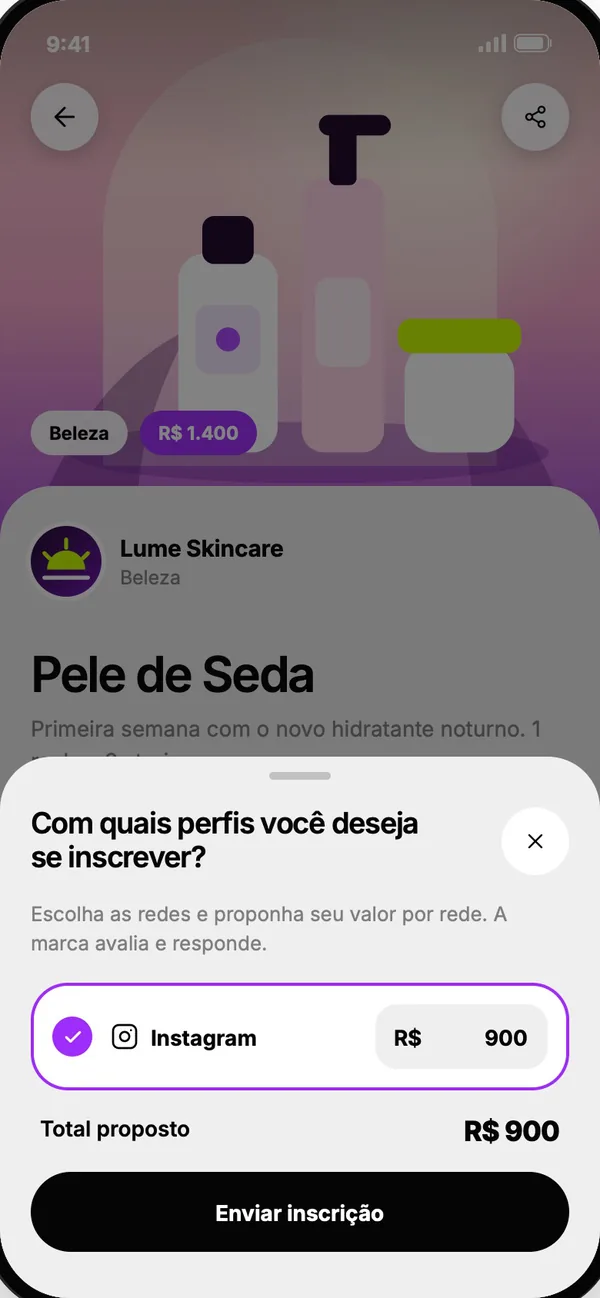 Tela do app: Escolha o perfil e envie
