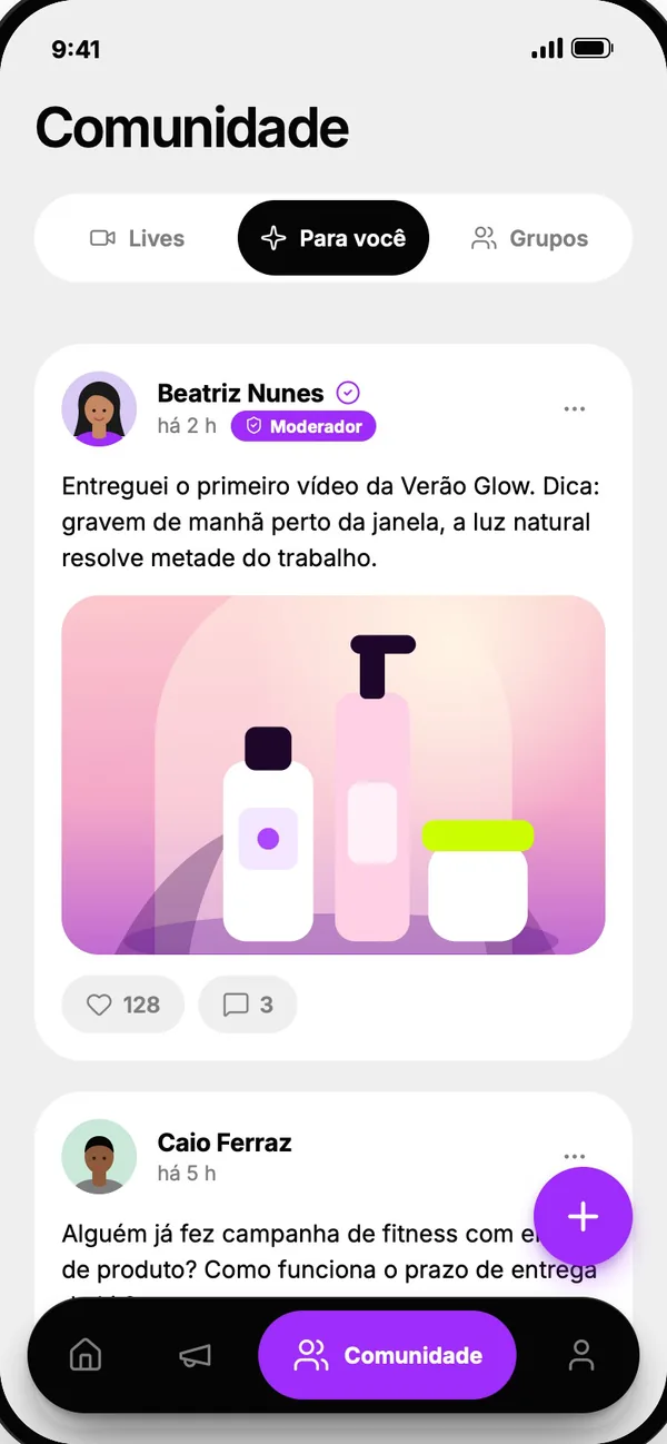 Tela do app: Para você