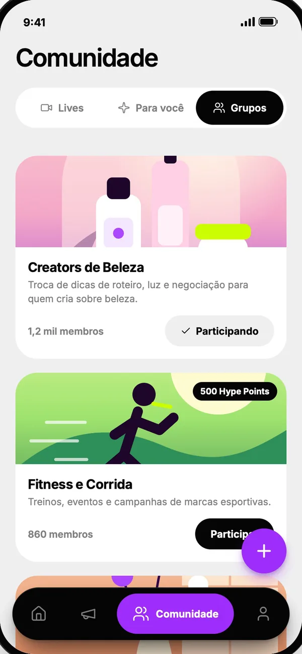 Tela do app: Grupos