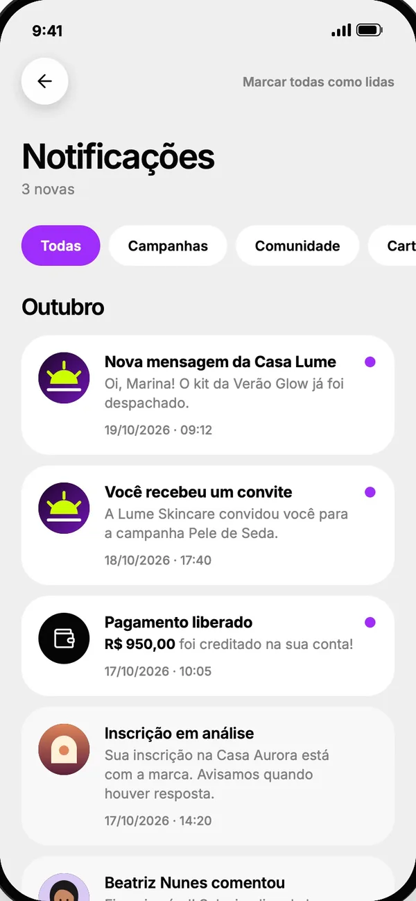 Tela do app: Notificações